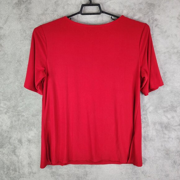 Women's Red Antthony Blouse Top Shirt Studded Short Sleeve Rround Neck Size XL - Picture 9 of 12